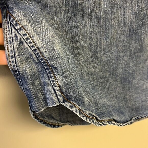 Side Stitch Dark Wash Long Sleeve Lyocell Botton Down Shirt- XSP - Picture 12 of 16